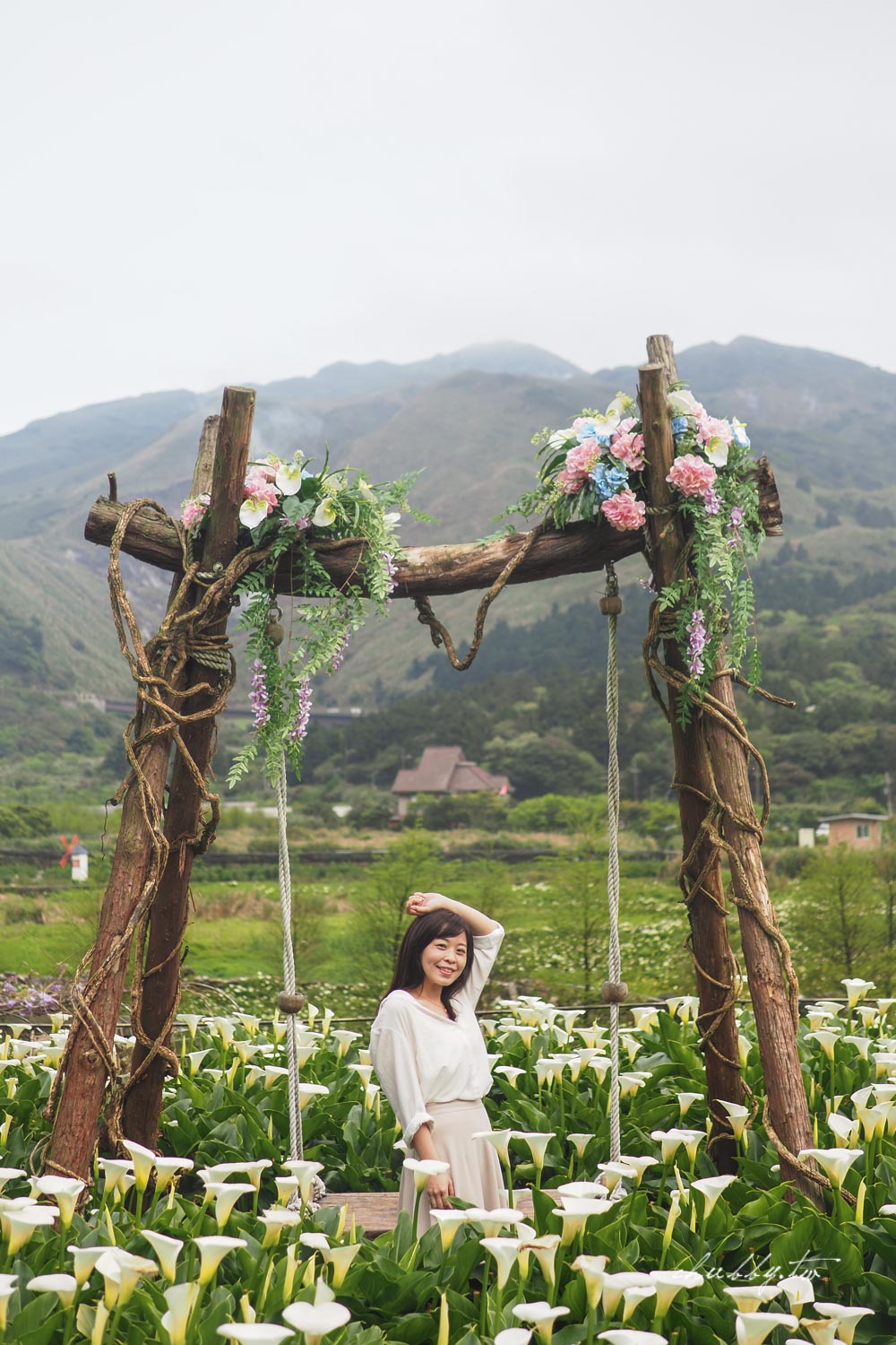 【名陽匍休閒農莊】台北陽明山海芋季最佳拍攝海芋景點！海芋田中的小木屋、在海芋田盪鞦韆(交通/票價/最美避開人潮的拍攝點教學)