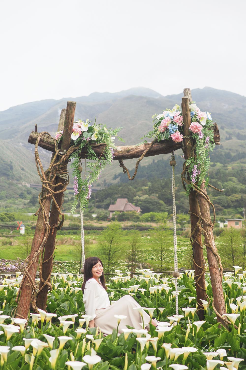 【名陽匍休閒農莊】台北陽明山海芋季最佳拍攝海芋景點！海芋田中的小木屋、在海芋田盪鞦韆(交通/票價/最美避開人潮的拍攝點教學)