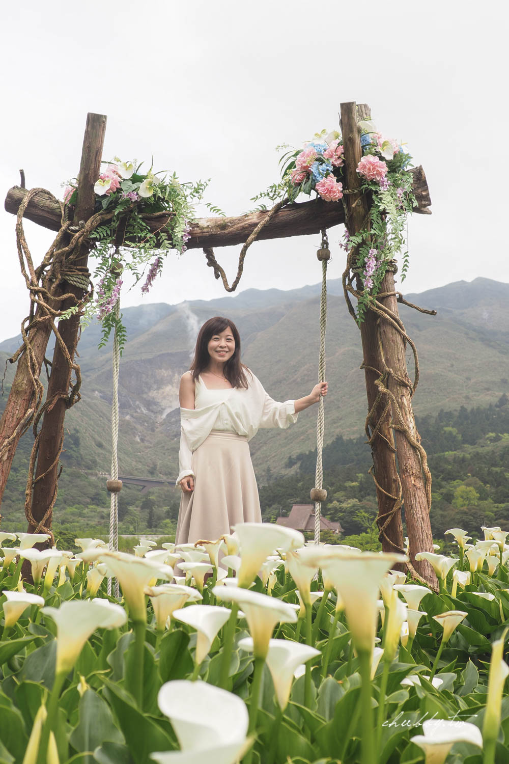 【名陽匍休閒農莊】台北陽明山海芋季最佳拍攝海芋景點！海芋田中的小木屋、在海芋田盪鞦韆(交通/票價/最美避開人潮的拍攝點教學)